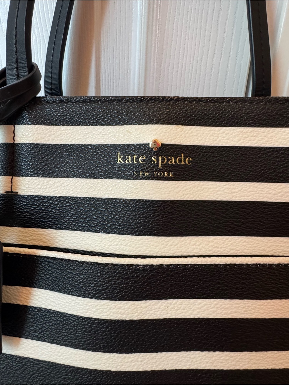 kate spade Black and White Striped Leather Tote - Picture 2 of 16